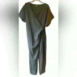 SHEIN LUNE Women Plain Casual Short Sleeve Black Wrap Jumpsuit. Size XL 12 NWT